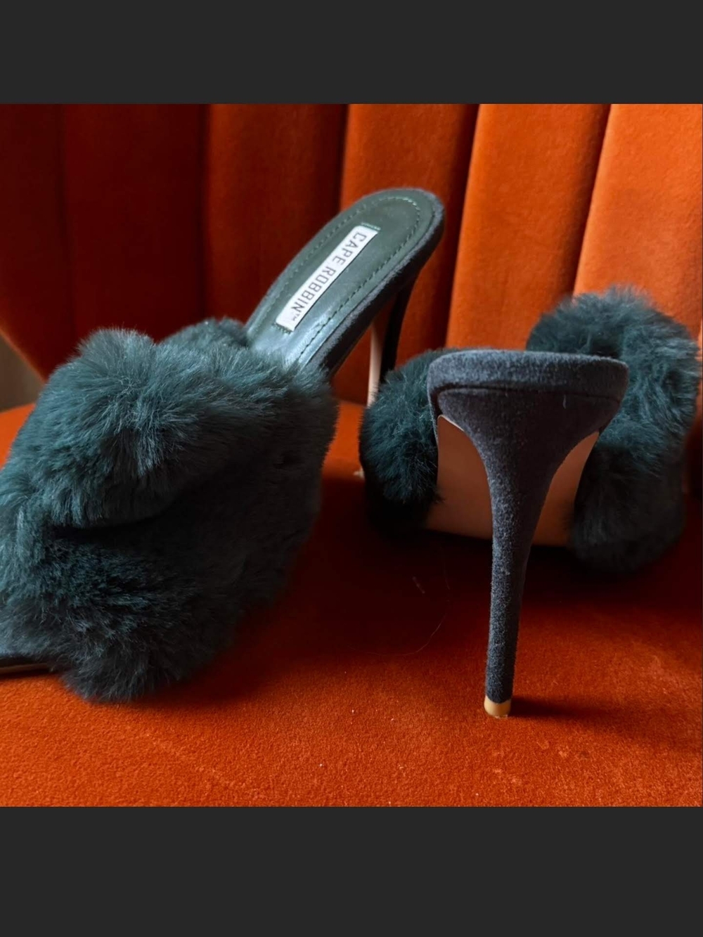 Cape Robbin Dark Green Fur Slide Heels for Women